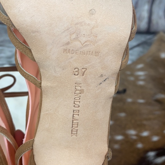 Manolo Blahnik Suede Leather Nude Heels Sz 37 - Picture 9 of 10